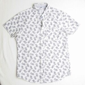 Pineapple‎ Print Button Up Shirt Mens M Tropical Vacation Resort Short Sleeve